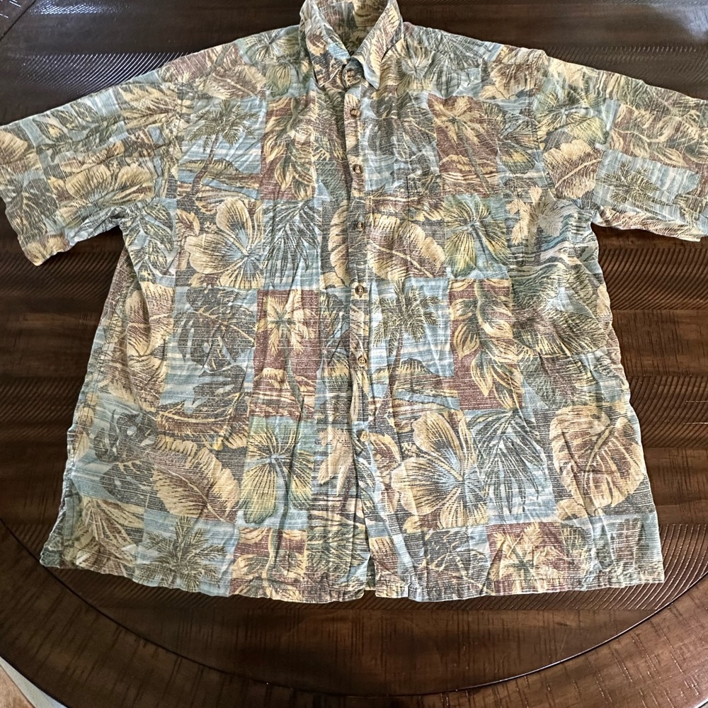 BAMBOO Cream and Brown Casual Button Down Shirt
